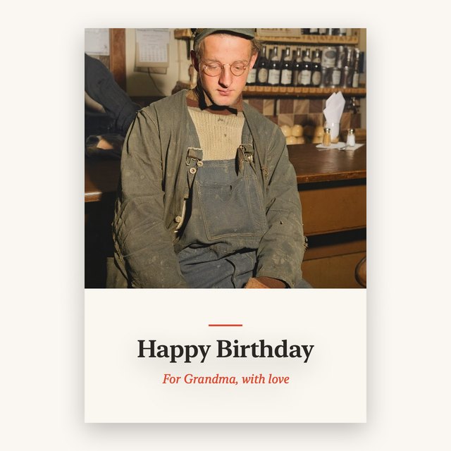 A 5 by 7 flat greeting card with a photo and the words Happy Birthday